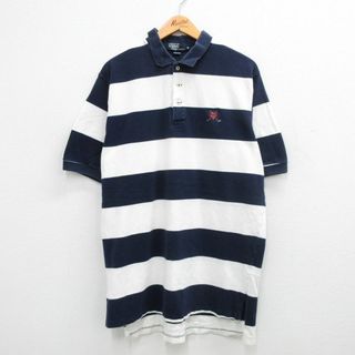 ラルフローレン(Ralph Lauren)のXL★古着 ラルフローレン Ralph Lauren 半袖 ブランド ポロ シャツ メンズ 90年代 90s ワンポイントロゴ 鹿の子 大きいサイズ ロング丈 コットン USA製 紺他 ネイビー 【spe】 24apr02 中古 トップス(ポロシャツ)