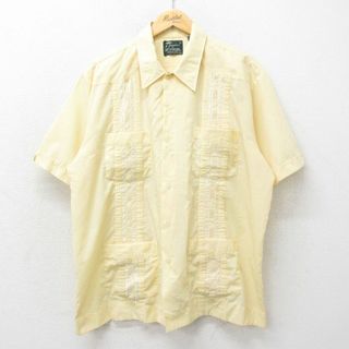 XL★古着 HABAND 半袖 キューバ シャツ メンズ 90年代 90s 刺繍 大きいサイズ 薄黄 イエロー 24apr02 中古 トップス(シャツ)