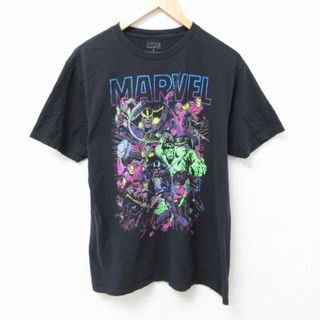 マーベル(MARVEL)のL★古着 半袖 Tシャツ メンズ マーベル スパイダーマン アイアンマン コットン クルーネック 黒 ブラック 24apr02 中古(Tシャツ/カットソー(半袖/袖なし))