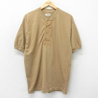 XL★古着 ベネトン BENETTON 半袖 ビンテージ Tシャツ メンズ コットン ヘンリーネック イタリア製 茶系 ブラウン 【spe】 24apr02 中古(Tシャツ/カットソー(半袖/袖なし))