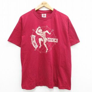 ヘインズ(Hanes)のXL★古着 ヘインズ Hanes 半袖 ビンテージ Tシャツ メンズ 00年代 00s ROCK コットン クルーネック エンジ 24apr02 中古(Tシャツ/カットソー(半袖/袖なし))