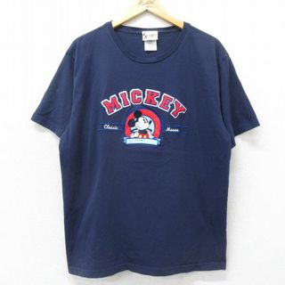 ディズニー(Disney)のXL★古着 半袖 ビンテージ Tシャツ メンズ 00年代 00s ディズニー DISNEY ミッキー MICKEY MOUSE 刺繍 コットン クルーネック 紺 ネイビー 【spe】 24apr02 中古(Tシャツ/カットソー(半袖/袖なし))