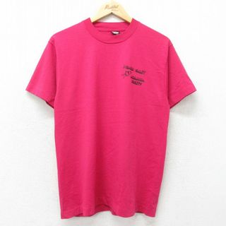 スクリーンスターズ(SCREEN STARS)のL★古着 スクリーンスターズ 半袖 ビンテージ Tシャツ メンズ 80年代 80s AQUARIUM 魚 クルーネック USA製 濃ピンク 24apr02 中古(Tシャツ/カットソー(半袖/袖なし))