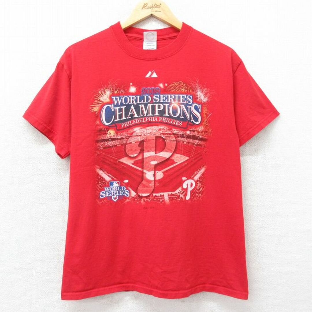 FILA(フィラ)のM★古着 半袖 ビンテージ Tシャツ メンズ 00年代 00s MLB フィラデルフィアフィリーズ ワールドシリーズ コットン クルーネック 赤 レッド メジャーリーグ ベースボール 野球 24apr02 中古 メンズのトップス(Tシャツ/カットソー(半袖/袖なし))の商品写真