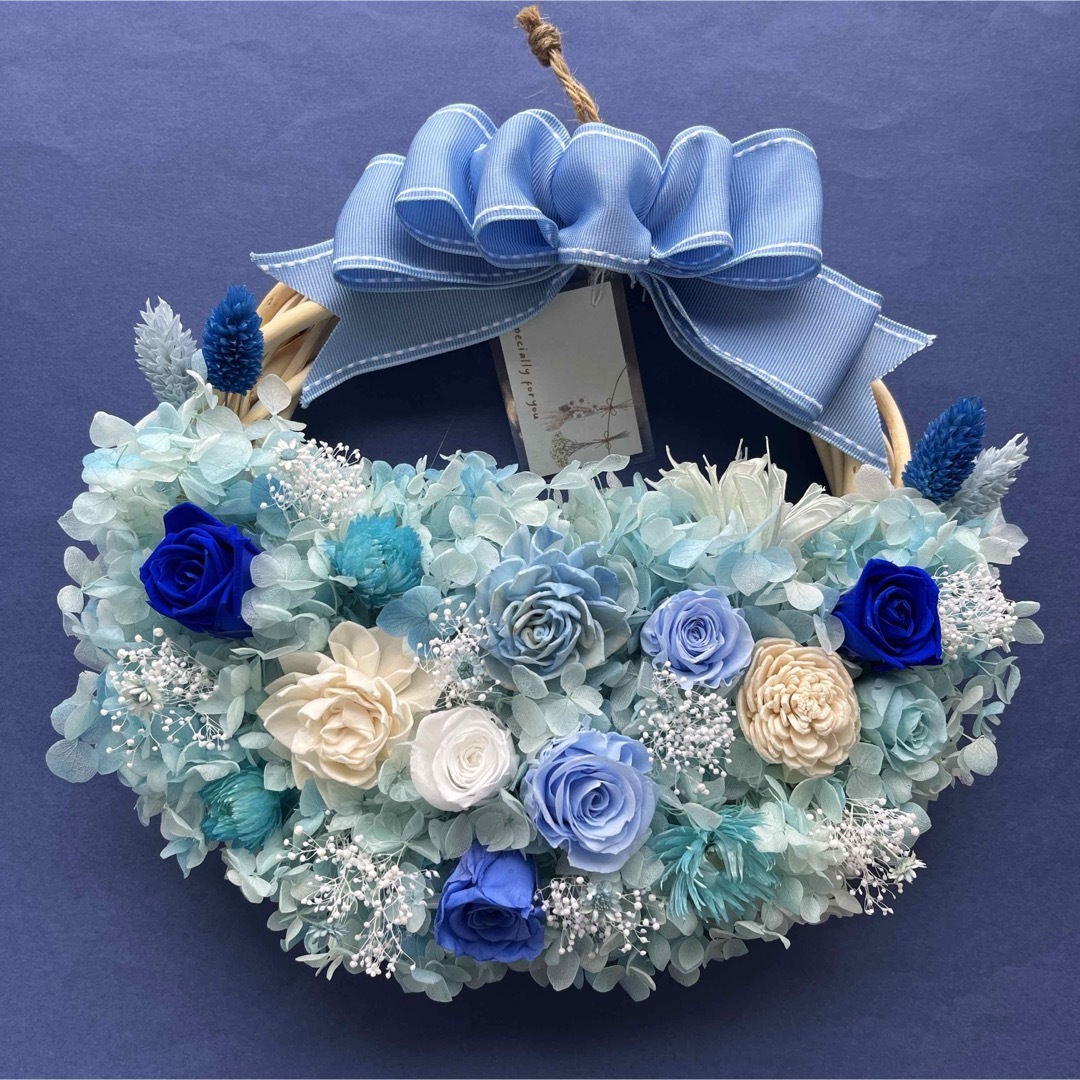 ブリザードフラワーリース☆ブルー&ブルー☆プレゼント用にラッピングします♪ ハンドメイドのフラワー/ガーデン(リース)の商品写真