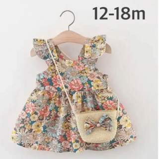  新品 ❤️ 花柄 ワンピース 12-18m バッグ付き 女の子 ベビードレス(ワンピース)