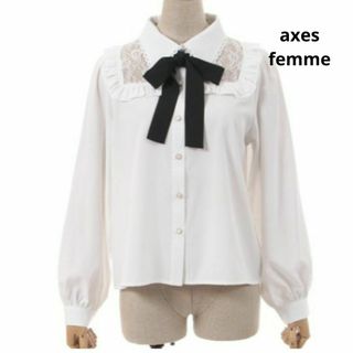 アクシーズファムポエティック(axes femme POETIQUE)のaxes femme リボン付レースデザイン BL M(シャツ/ブラウス(長袖/七分))