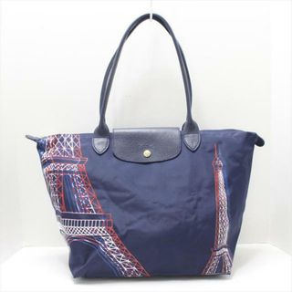 ロンシャン(LONGCHAMP)のLONGCHAMP(ロンシャン) ショルダーバッグ ル・プリアージュネオ ダークネイビー×白×マルチ エッフェル塔/折りたたみ ナイロン×レザー(ショルダーバッグ)