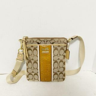 コーチ(COACH)のCOACH(コーチ) ショルダーバッグ美品  シグネチャー柄 41612 カーキ×ベージュ×ブラウン 型押し加工 ジャガード×エナメル（レザー）(ショルダーバッグ)