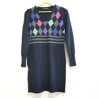 BLACK LABEL Paul Smith(ブラックレーベルポールスミス) ワンピース サイズM レディース美品  - 黒×パープル×マルチ Vネック/長袖/ひざ丈/ニット/アーガイル(その他)