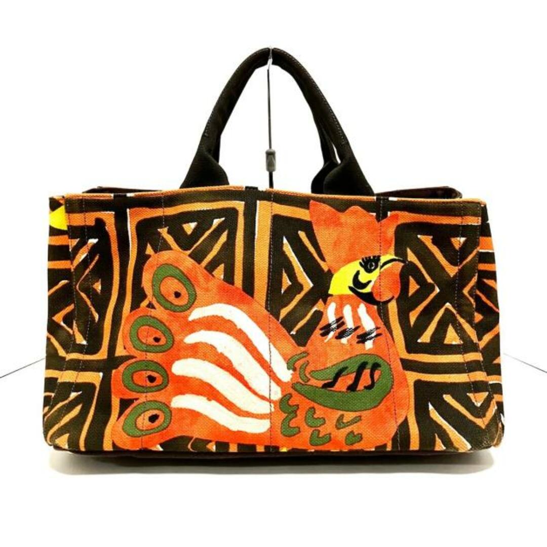 PRADA - PRADA(プラダ) トートバッグ CANAPA ダークブラウン×レッド×マルチ キャンバス