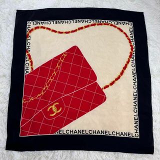 シャネル(CHANEL)の【希少】シャネル　大判スカーフ　マトラッセ　バックモチーフ　ブラック(バンダナ/スカーフ)