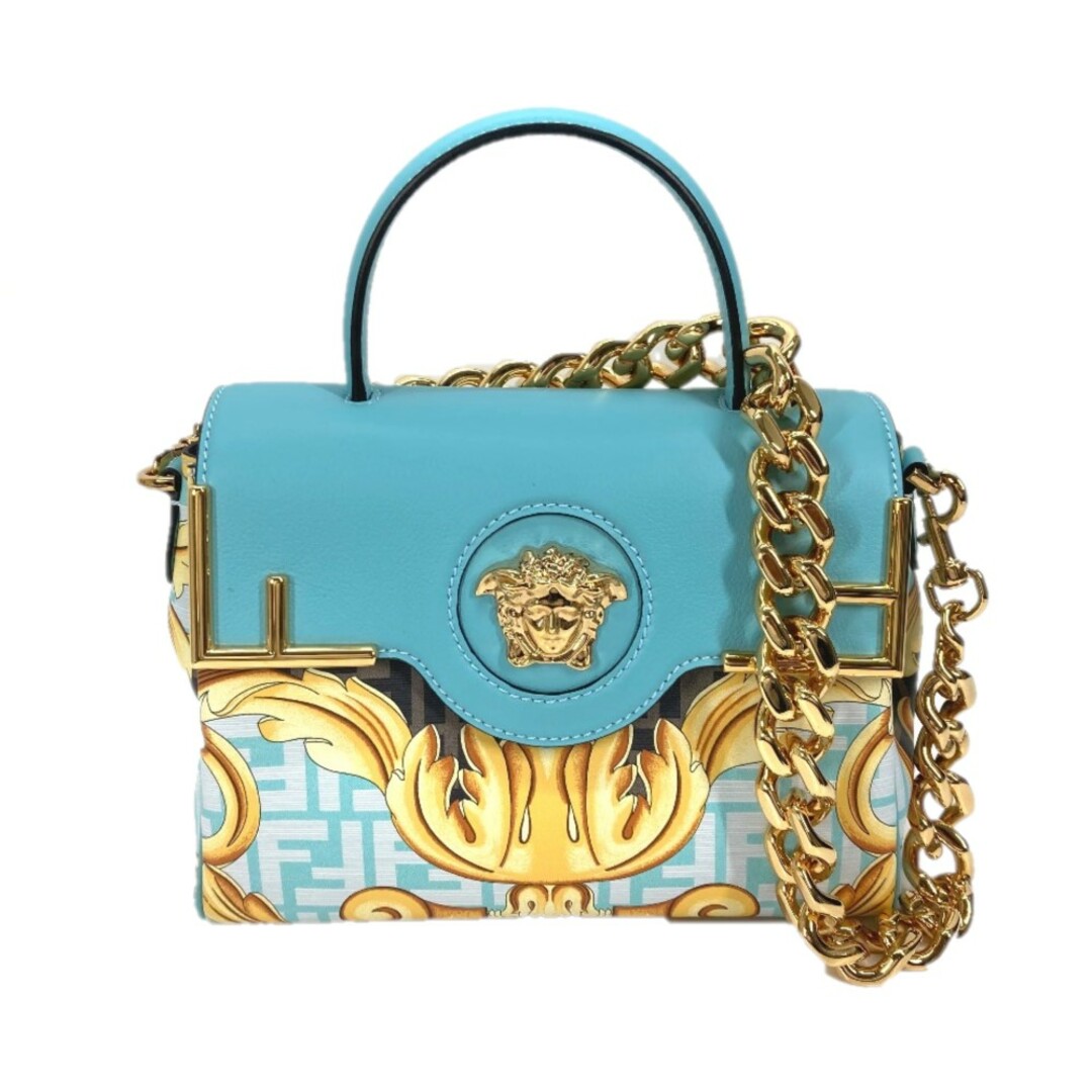 FENDI(フェンディ)のフェンディ FENDI フェンダーチェ FENDACE メデューサ ヴェルサーチ VERSACE コラボ 2WAY ショルダーバッグ チェーン ハンドバッグ PVC ブルー 未使用 レディースのバッグ(ハンドバッグ)の商品写真