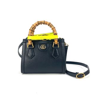 グッチ(Gucci)のグッチ GUCCI ダイアナ ミニ バンブー 655661 ネオンカラーストラップ付 2WAYハンドバッグ ショルダーバッグ 斜め掛け トートバッグ レザー ブラック 未使用(トートバッグ)