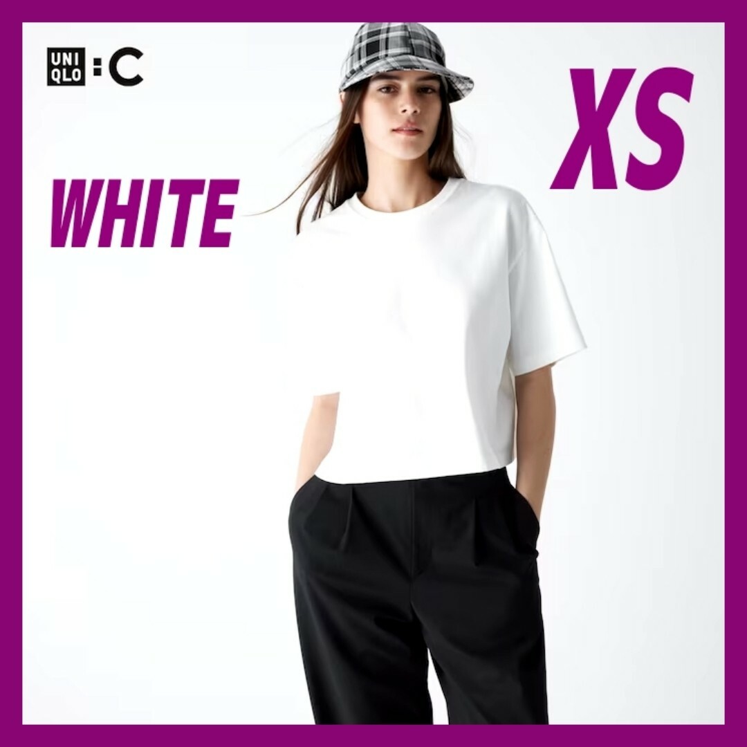 UNIQLO(ユニクロ)のXS【新品未使用】ユニクロC コットンオーバーサイズクロップドT WHITE レディースのトップス(Tシャツ(半袖/袖なし))の商品写真