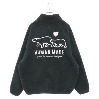 ヒューマンメイド(HUMAN MADE)のHUMAN MADE ヒューマンメイド 22AW BOA FLEECE JACKET ロゴ刺繍デザイン ボア フリース ジップアップジャケット ブラック(フライトジャケット)