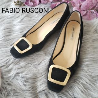 FABIO RUSCONI - FABIO RUSCONI スエード ゴールドバックル パンプス ブラック