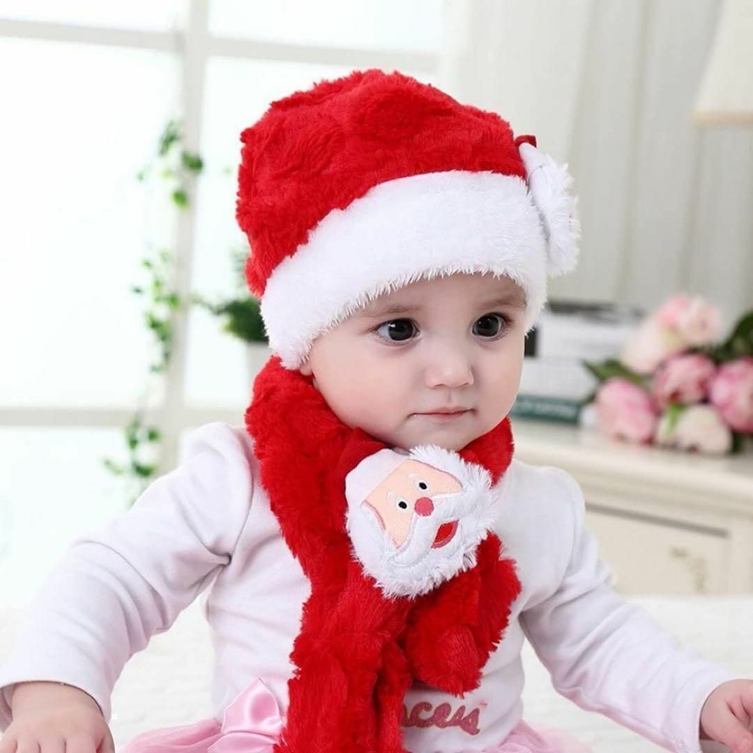 クリスマス 帽子 スカーフ ツーピース 赤ちゃん かわいい サンタ ぬいぐるみ キッズ/ベビー/マタニティのこども用ファッション小物(マフラー/ストール)の商品写真