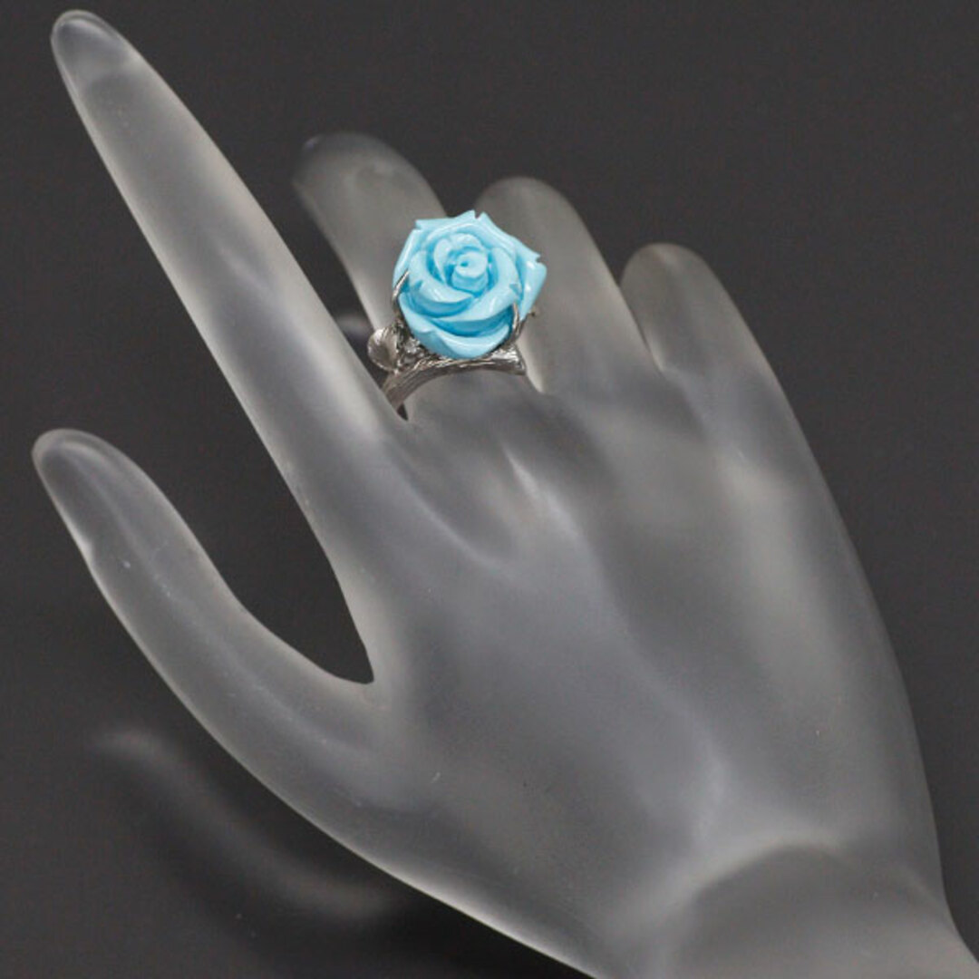 K14WG 再生 トルコ石 ダイヤモンド リング バラ フラワー レディースのアクセサリー(リング(指輪))の商品写真