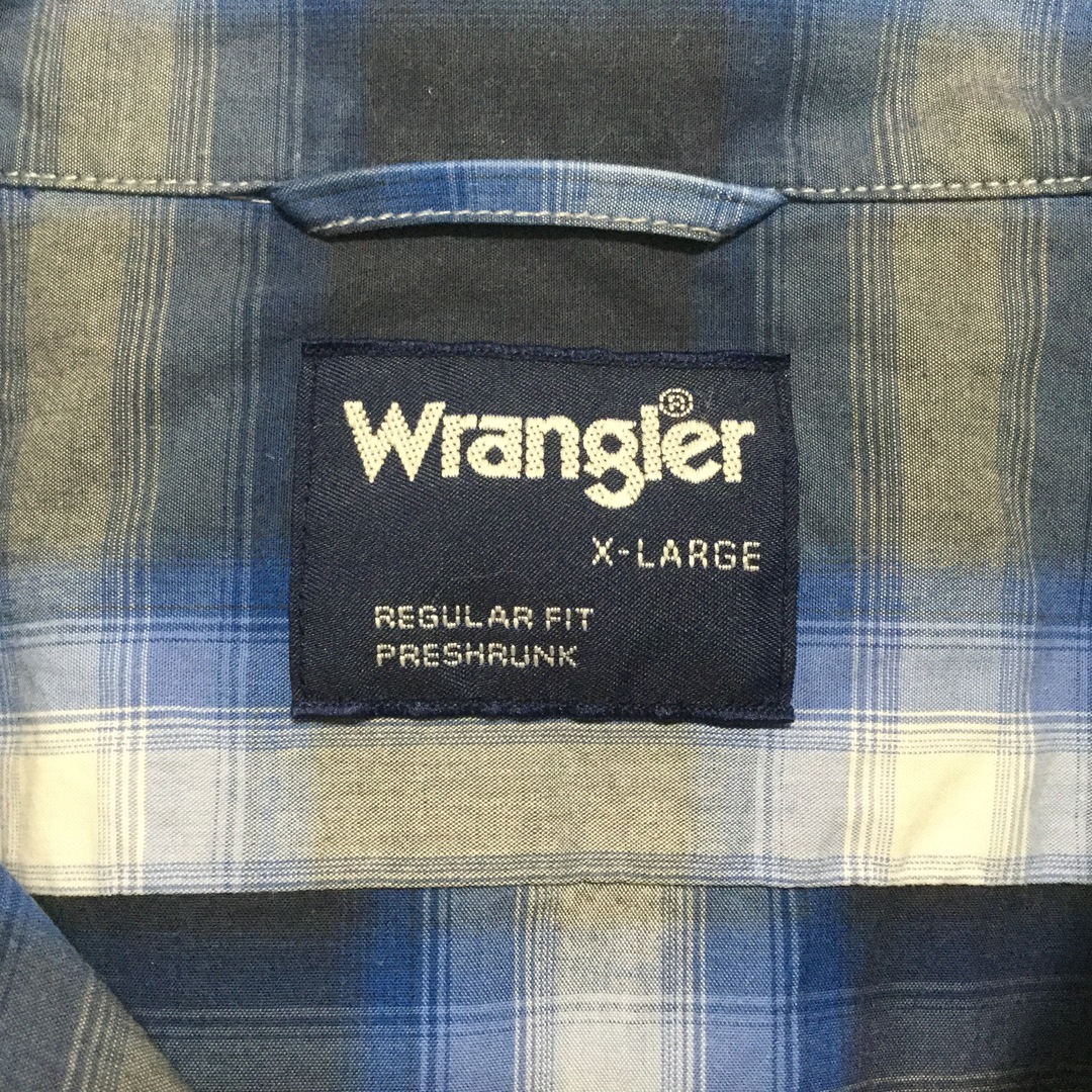 Wrangler(ラングラー)の【ラングラー 長袖オープンカラーシャツ】オンブレチェック XL 青 古着 メンズのトップス(シャツ)の商品写真