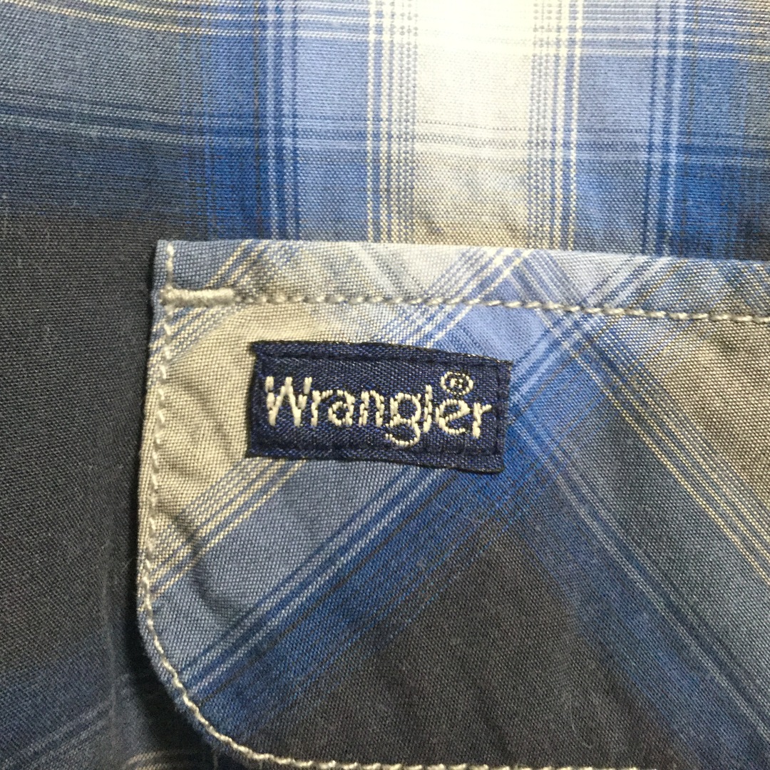 Wrangler(ラングラー)の【ラングラー 長袖オープンカラーシャツ】オンブレチェック XL 青 古着 メンズのトップス(シャツ)の商品写真