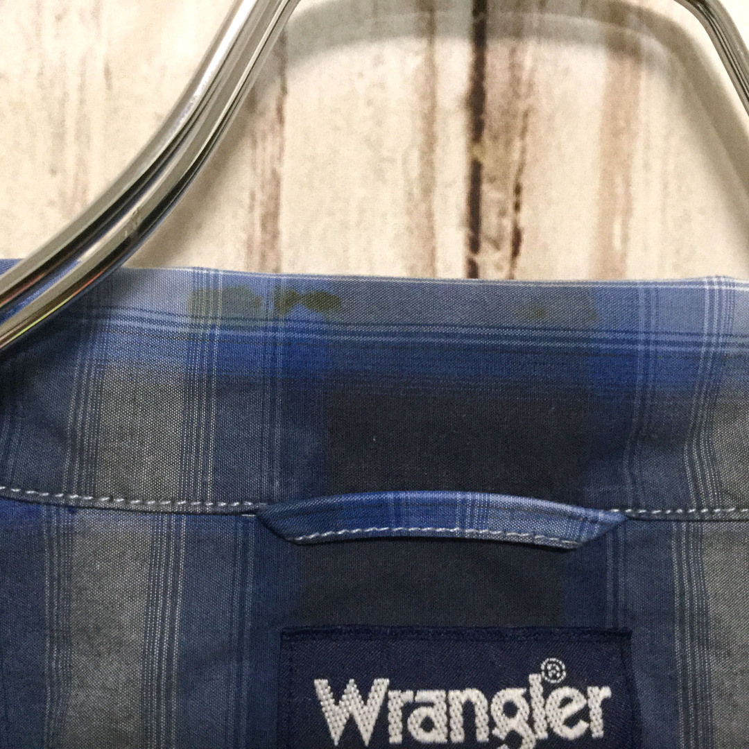 Wrangler(ラングラー)の【ラングラー 長袖オープンカラーシャツ】オンブレチェック XL 青 古着 メンズのトップス(シャツ)の商品写真