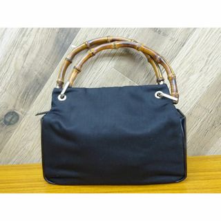 グッチ(Gucci)のK池079/ GUCCI バンブー ナイロン レザー ハンドバッグ(ハンドバッグ)