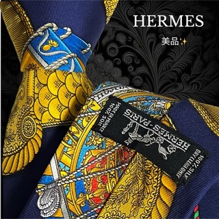 エルメス(Hermes)のHERMES 激レア品 スカーフ柄 マルチカラー フランス製 ネイビー(ネクタイ)