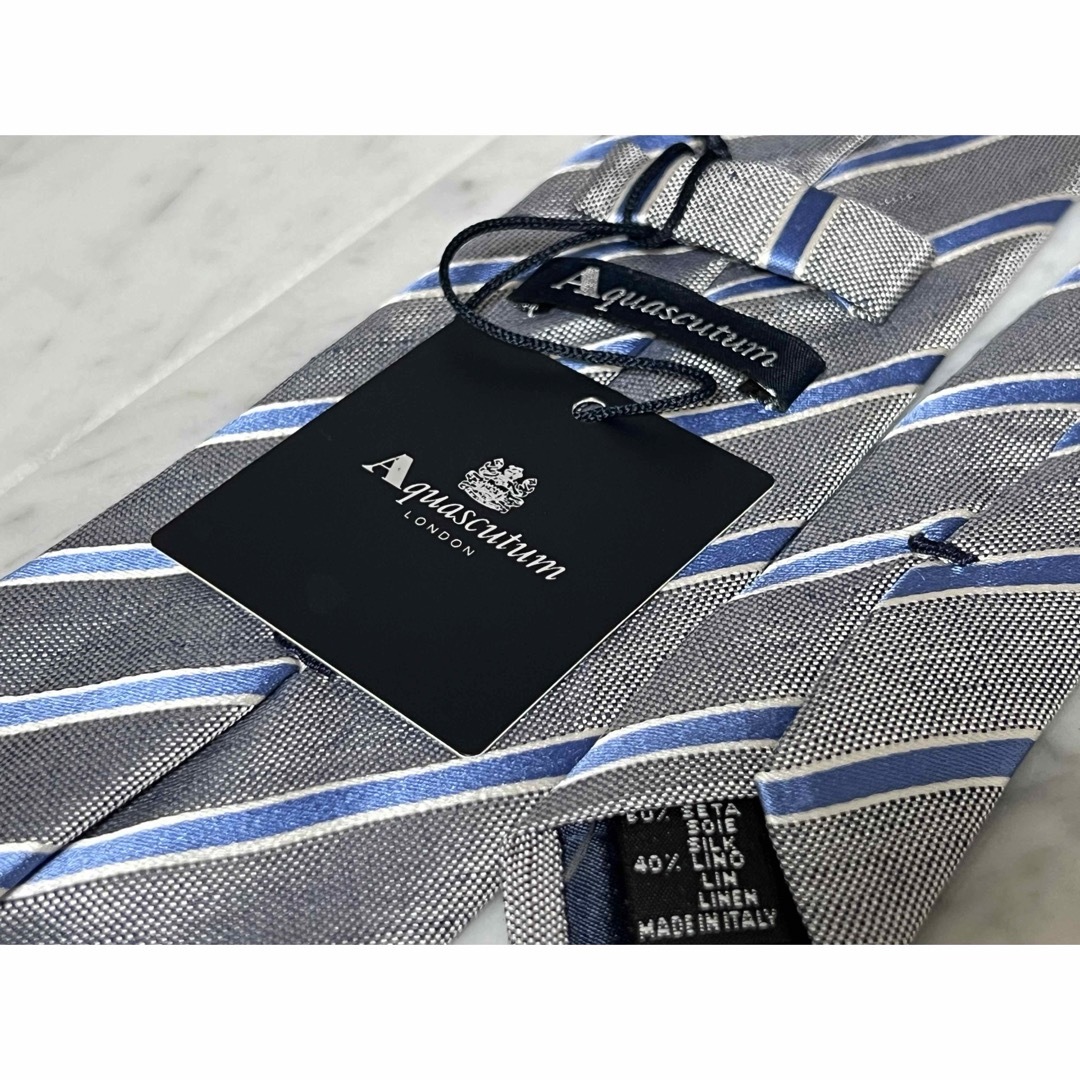 AQUA SCUTUM(アクアスキュータム)のAquascutum ストライプ グレー ブルー ダメージ加工 メンズのファッション小物(ネクタイ)の商品写真