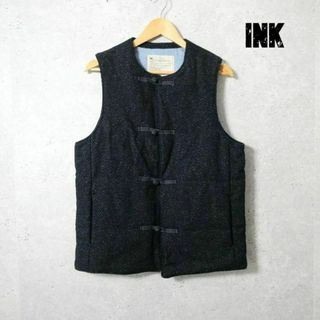 INK - 美品 インク ヘリンボーン柄 シルク混 ノーカラー 中綿 ベスト ジャケット M