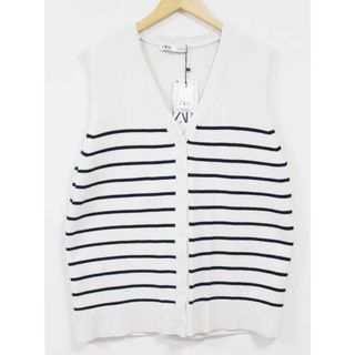 ザラ(ZARA)の【春物 新入荷】新品未使用品☆ZARA/ザラ☆ボーダーニットベスト/ベスト/ジレ/Vネック/ノースリーブ アイボリー レディース M 春秋 923042(ベスト/ジレ)