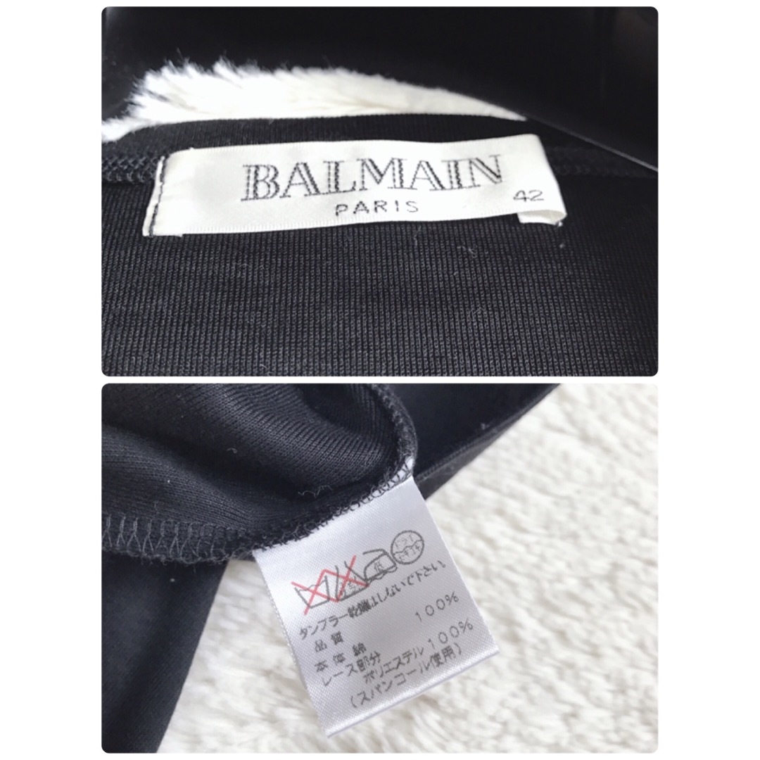 BALMAIN(バルマン)の美品 BALMAIN バルマン スパンコール 半袖 カットソー Tシャツ 黒 レディースのトップス(Tシャツ(半袖/袖なし))の商品写真