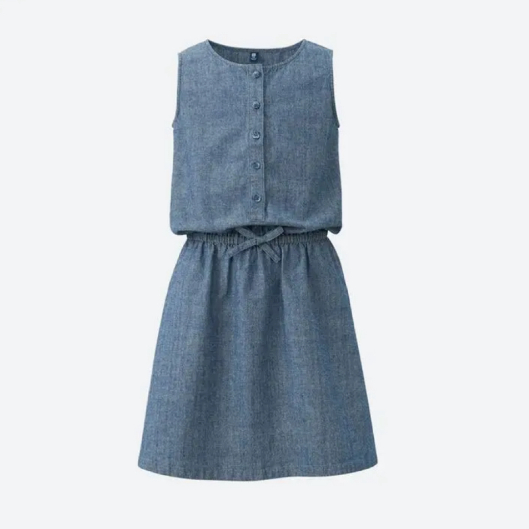 UNIQLO(ユニクロ)の新品✼キッズUNIQLOデニムノースリーブワンピ110cm キッズ/ベビー/マタニティのキッズ服女の子用(90cm~)(ワンピース)の商品写真