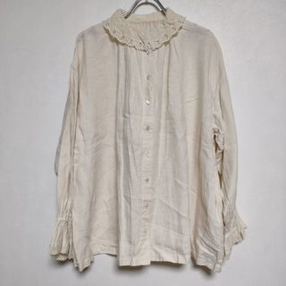 ネストローブ(nest Robe)のnest Robe 01223-1233-1 襟・袖レース リネン  ブラウス シャツ ベージュ レディース ネストローブ【中古】4-0321M∞(シャツ/ブラウス(長袖/七分))