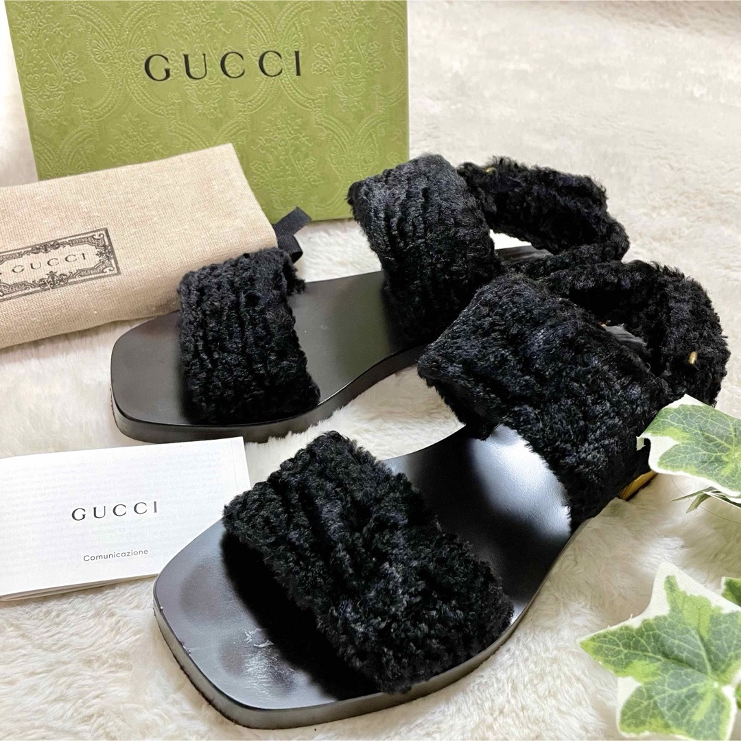 Gucci(グッチ)の箱付属品付き GUCCI グッチ メタルヒール ボア サンダル ベルクロ レディースの靴/シューズ(サンダル)の商品写真