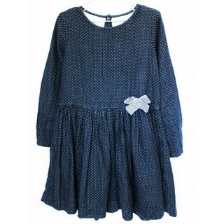 プチバトー(PETIT BATEAU)の【春物 新入荷!】[プチバトー/PETIT BATEAU]128cm 長袖ワンピース 紺×白【中古】子供服 キッズ kids 女の子 春秋 onepi 104042(ワンピース)