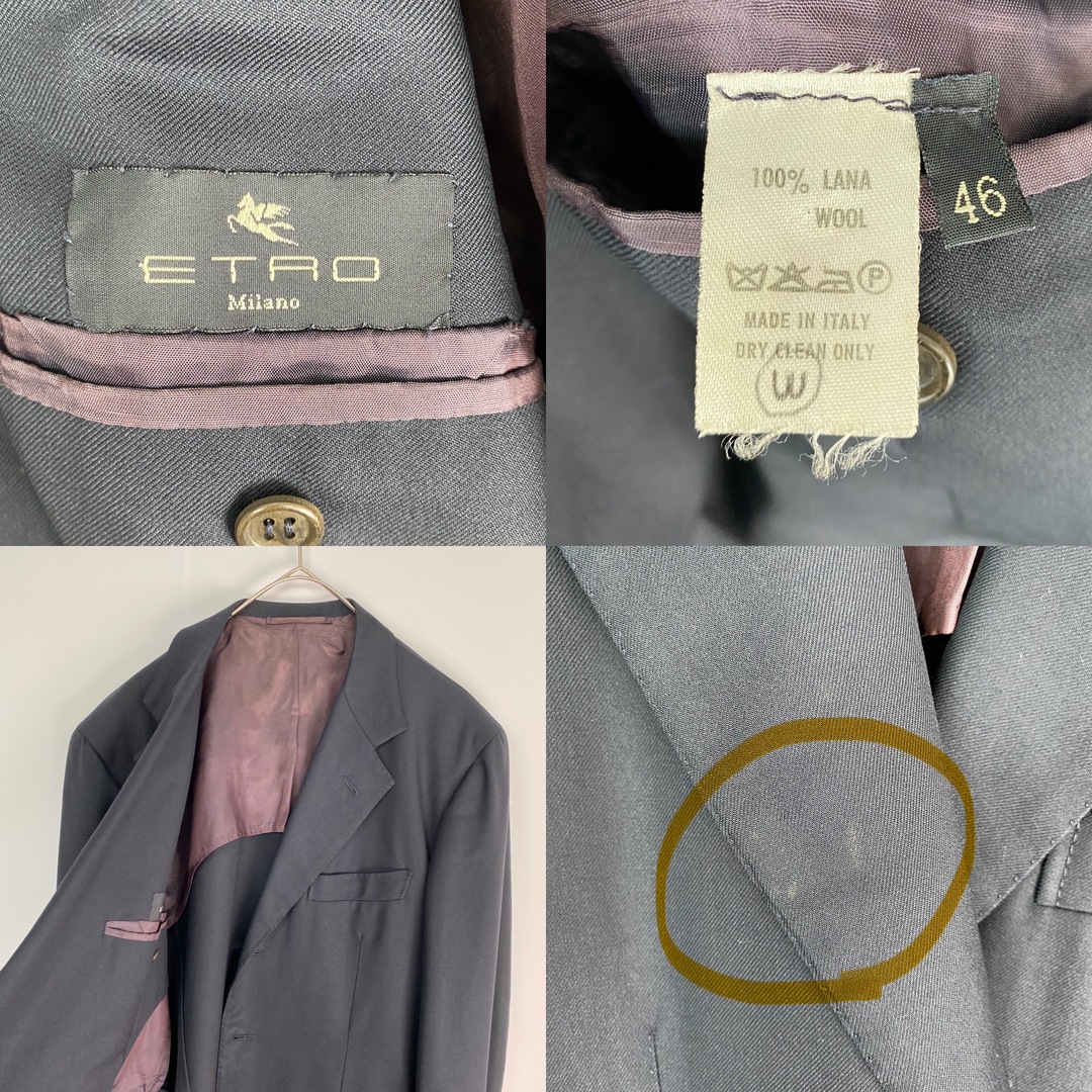 ETRO(エトロ)の【エトロ　テーラードジャケット　イタリア製　金ボタン　黒　あずき　古着】 メンズのジャケット/アウター(テーラードジャケット)の商品写真