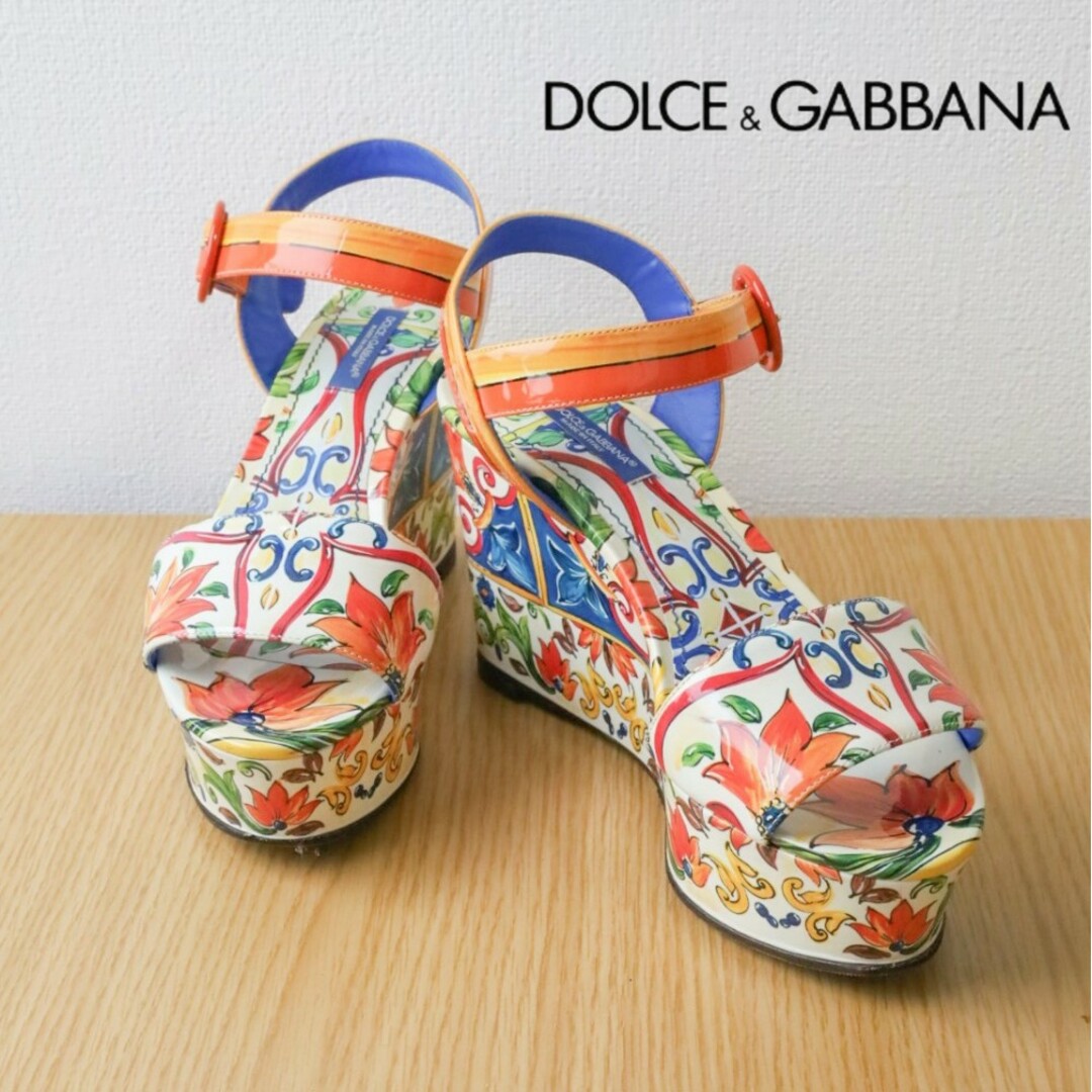 DOLCE&GABBANA(ドルチェアンドガッバーナ)の超激レア 美品 サイズ36 ドルチェ&ガッバーナ マヨルカ柄 ストラップサンダル レディースの靴/シューズ(ハイヒール/パンプス)の商品写真