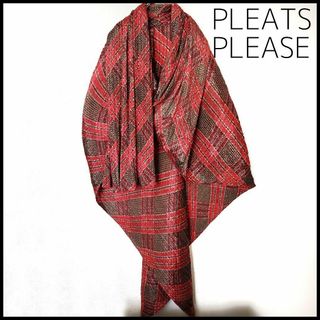 プリーツプリーズイッセイミヤケ(PLEATS PLEASE ISSEY MIYAKE)の【スーパーレア】プリーツプリーズ アシンメトリー ポンチョ 超ロング チェック(カーディガン)