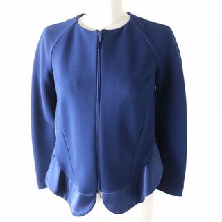 ARMANI COLLEZIONI - 【ドンドン見直し】極美品△正規品 アルマーニコレッツォーニ レディース サイドフリルデザイン ZIPジャケット ネイビーブルー 40 伊製