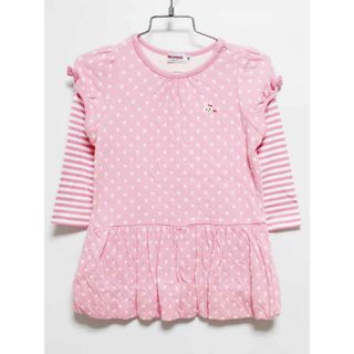 ミキハウス(mikihouse)の【春物 新入荷!】‡ミキハウス/mikihouse‡90cm 長袖レイヤード風ワンピース ピンク×白【中古】子供服 キッズ kids ベビー服 baby 女の子 春秋冬 onepi 923042(ワンピース)