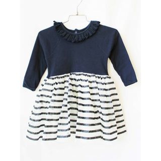 プチバトー(PETIT BATEAU)の【春物 新入荷!】[プチバトー/PETIT BATEAU]81cm 長袖ワンピース 紺×白【中古】子供服 キッズ kids ベビー服 baby 女の子 春秋 onepi 923042(ワンピース)