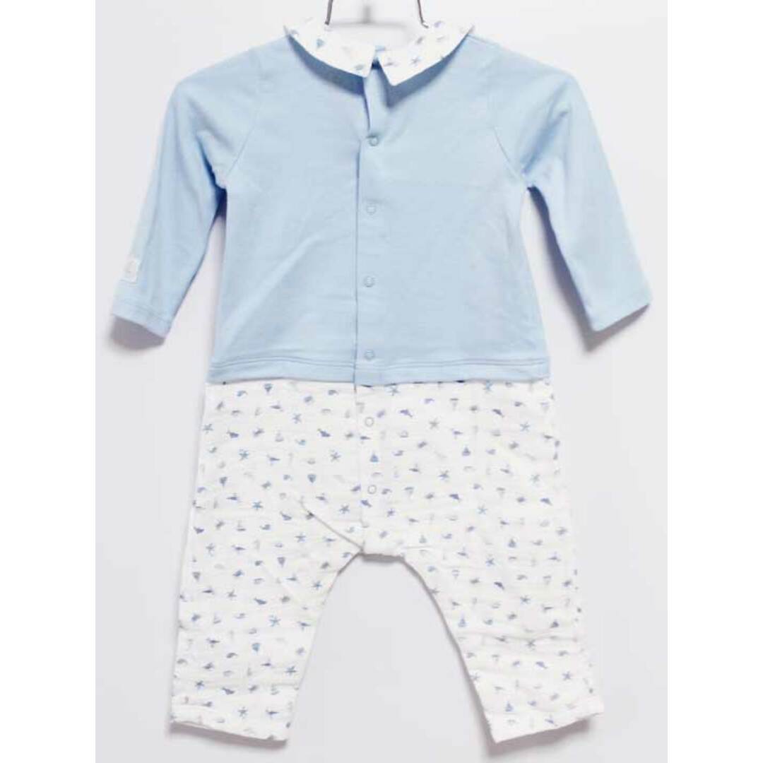 PETIT BATEAU(プチバトー)の【春物 新入荷!】‡プチバトー/PETIT BATEAU‡74cm 長袖カバーオール/ロンパース ブルー×白【中古】子供服 キッズ kids ベビー服 baby 男の子 春秋 onepi 923042 キッズ/ベビー/マタニティのベビー服(~85cm)(カバーオール)の商品写真