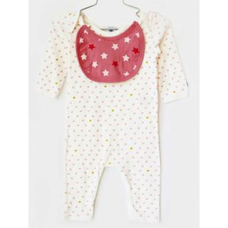 プチバトー(PETIT BATEAU)の【春物 新入荷!】[プチバトー/PETIT BATEAU]74cm スタイ付長袖カバーオール/長袖ロンパース 白×ピンク＆ピンク【中古】子供服 キッズ kids ベビー服 baby 女の子 春 onepi 923042(カバーオール)