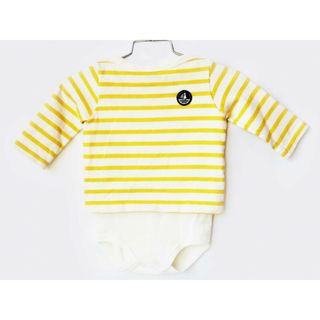 プチバトー(PETIT BATEAU)の【春物 新入荷!】[プチバトー/PETIT BATEAU]67cm 長袖カバーオール/長袖ショートオール/長袖ロンパース 黄色×白【中古】子供服 キッズ kids ベビー服 baby 男の子 女の子 春 onepi 923042(カバーオール)