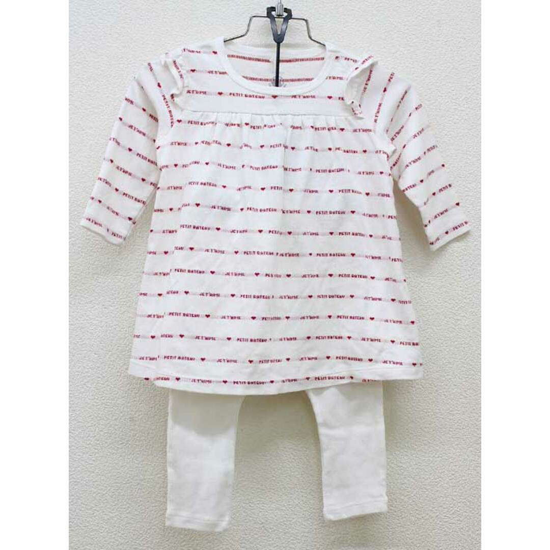 PETIT BATEAU(プチバトー)の【春物 新入荷!】▽プチバトー/PETIT BATEAU▽74cm 長袖ワンピース×レギンスセット 白×赤＆白 '22年製【中古】子供服 キッズ kids ベビー服 baby 女の子 春秋 onepi bottoms 104042 キッズ/ベビー/マタニティのベビー服(~85cm)(その他)の商品写真