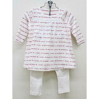 プチバトー(PETIT BATEAU)の【春物 新入荷!】▽プチバトー/PETIT BATEAU▽74cm 長袖ワンピース×レギンスセット 白×赤＆白 '22年製【中古】子供服 キッズ kids ベビー服 baby 女の子 春秋 onepi bottoms 104042(その他)