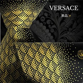 ヴェルサーチ(VERSACE)のVERSACE イエロー ブラック メデューサ柄 イタリア製(ネクタイ)