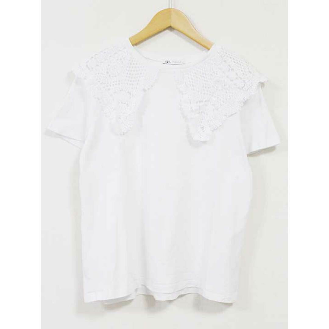 ZARA(ザラ)の【春物 新入荷】☆ZARA/ザラ☆レースカラーカットソー/カットソー/Tシャツ/半袖/無地 ホワイト/白 レディース XS【中古】春夏 923042 レディースのトップス(Tシャツ(半袖/袖なし))の商品写真