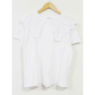 ザラ(ZARA)の【春物 新入荷】☆ZARA/ザラ☆レースカラーカットソー/カットソー/Tシャツ/半袖/無地 ホワイト/白 レディース XS【中古】春夏 923042(Tシャツ(半袖/袖なし))